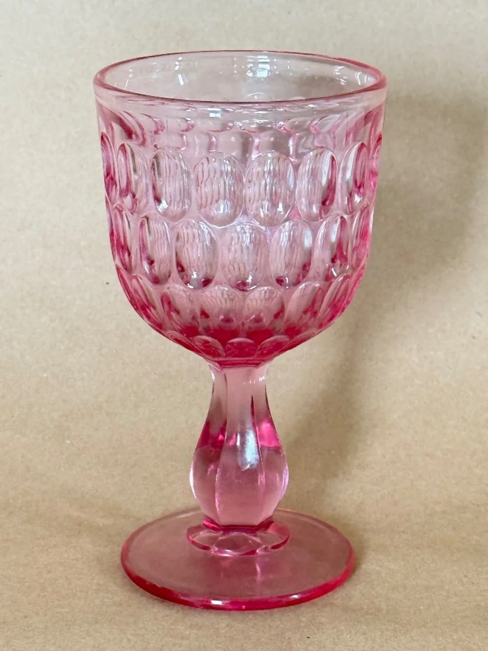 VINTAGE FENTON Colonial Pink Thumbprint Water Goblet Collectible